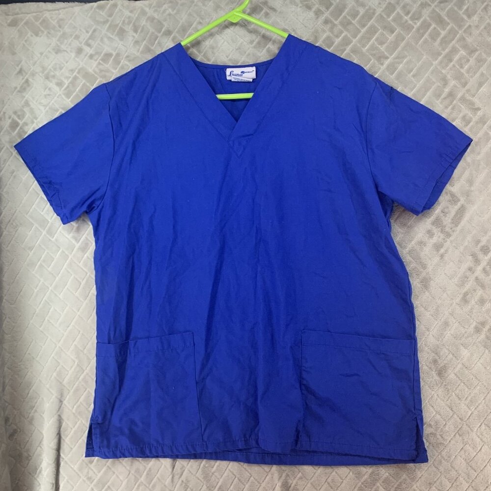 Liana Uniforms Womens M Scrub Top Blue Short Sleeve Classic Boxy Fit Health Care
